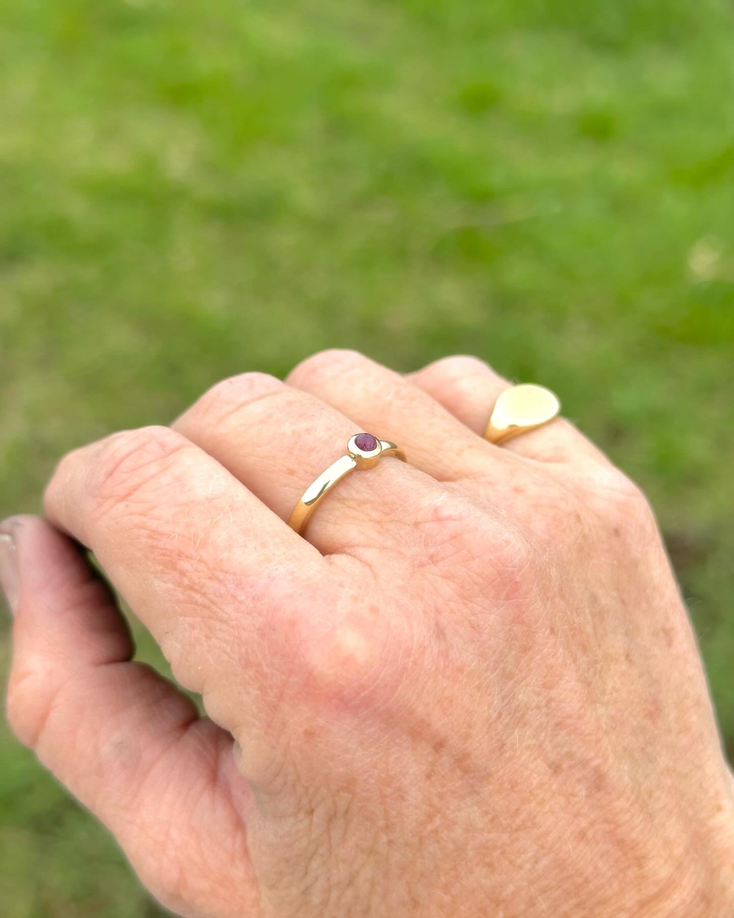 14k yellow gold ruby ring.