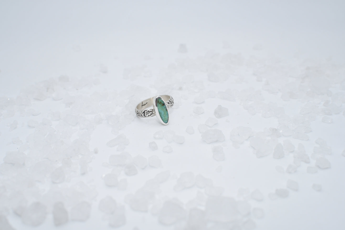 Turquoise on floral silver band size 6