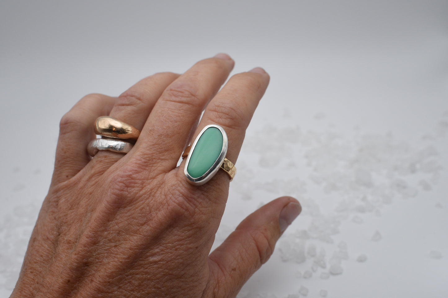 Turquoise and mixed metal ring. size 8