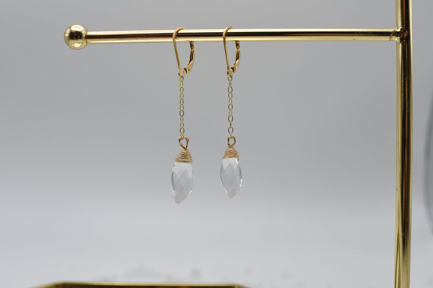 Gold and clear glass drop earrings