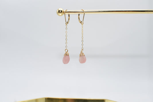 pink Czech glass and gold earrings
