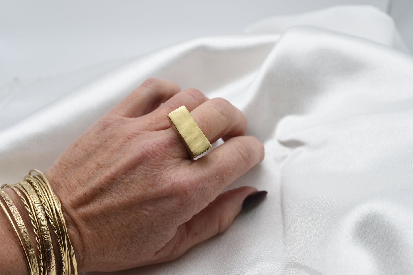 Gold bronze rectangle signet ring size 7