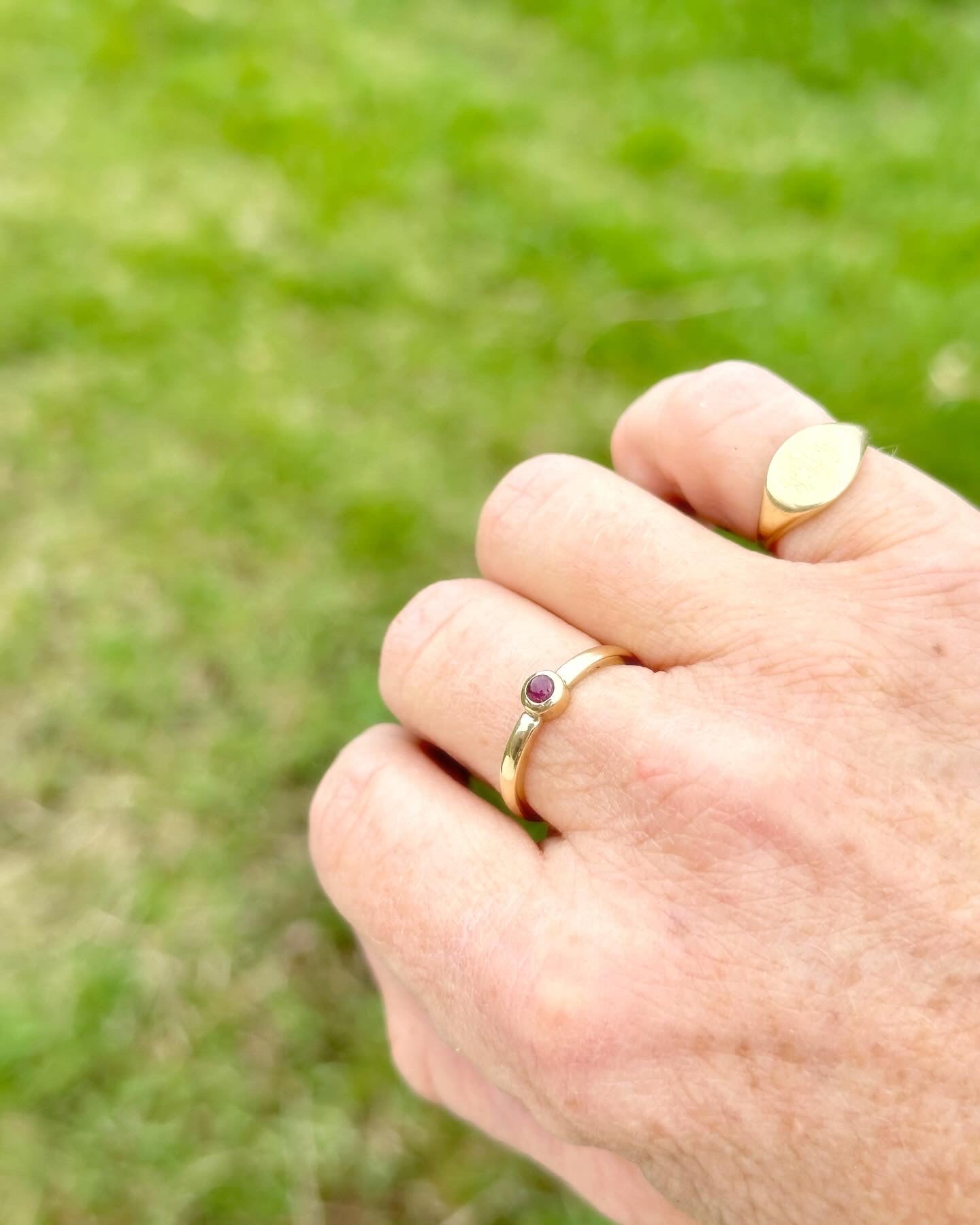 14k yellow gold ruby ring.