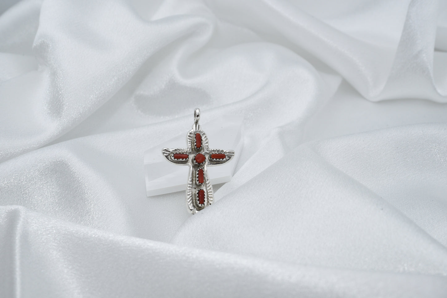 Coral and sterling cross