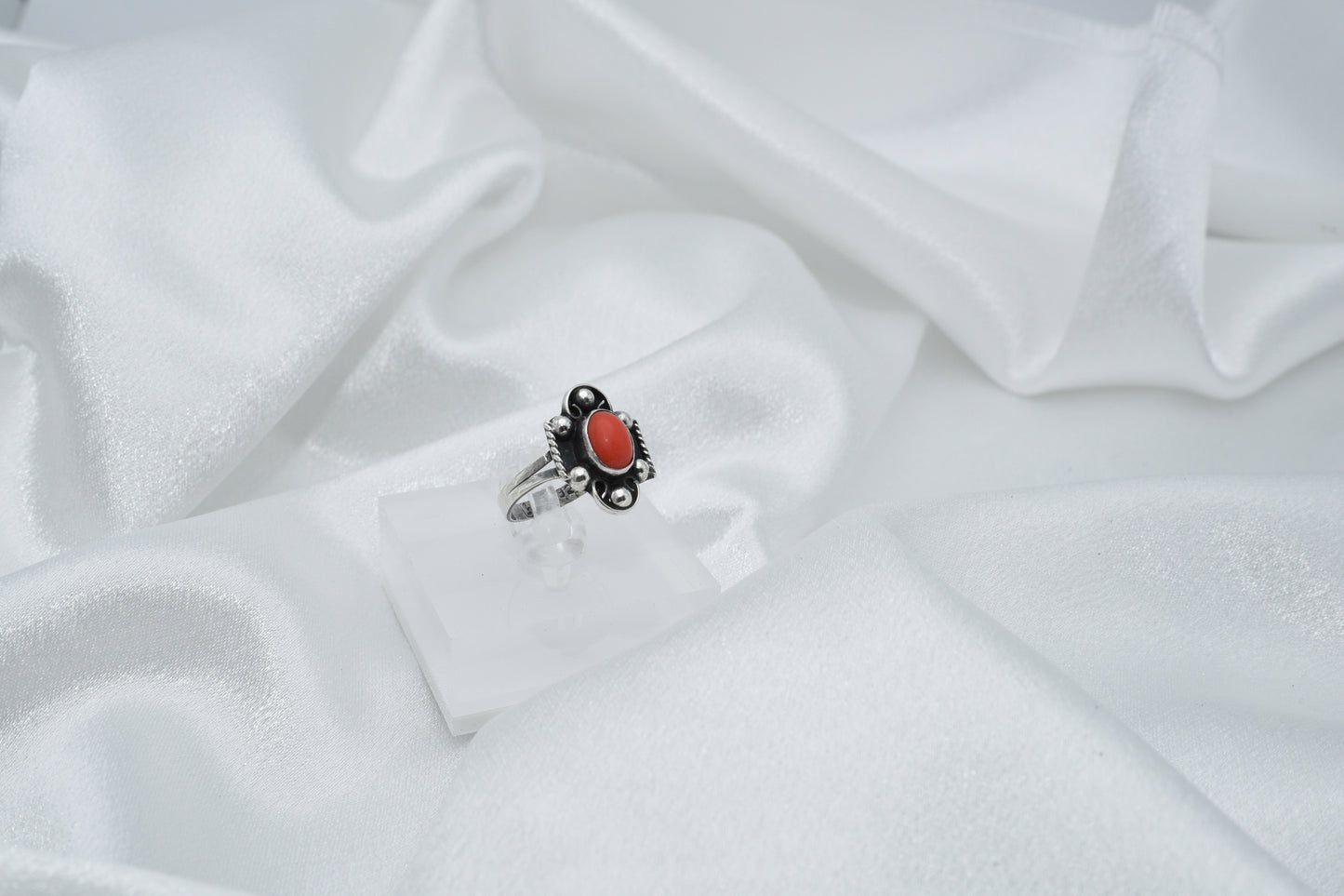 Coral and sterling ring size 4.5