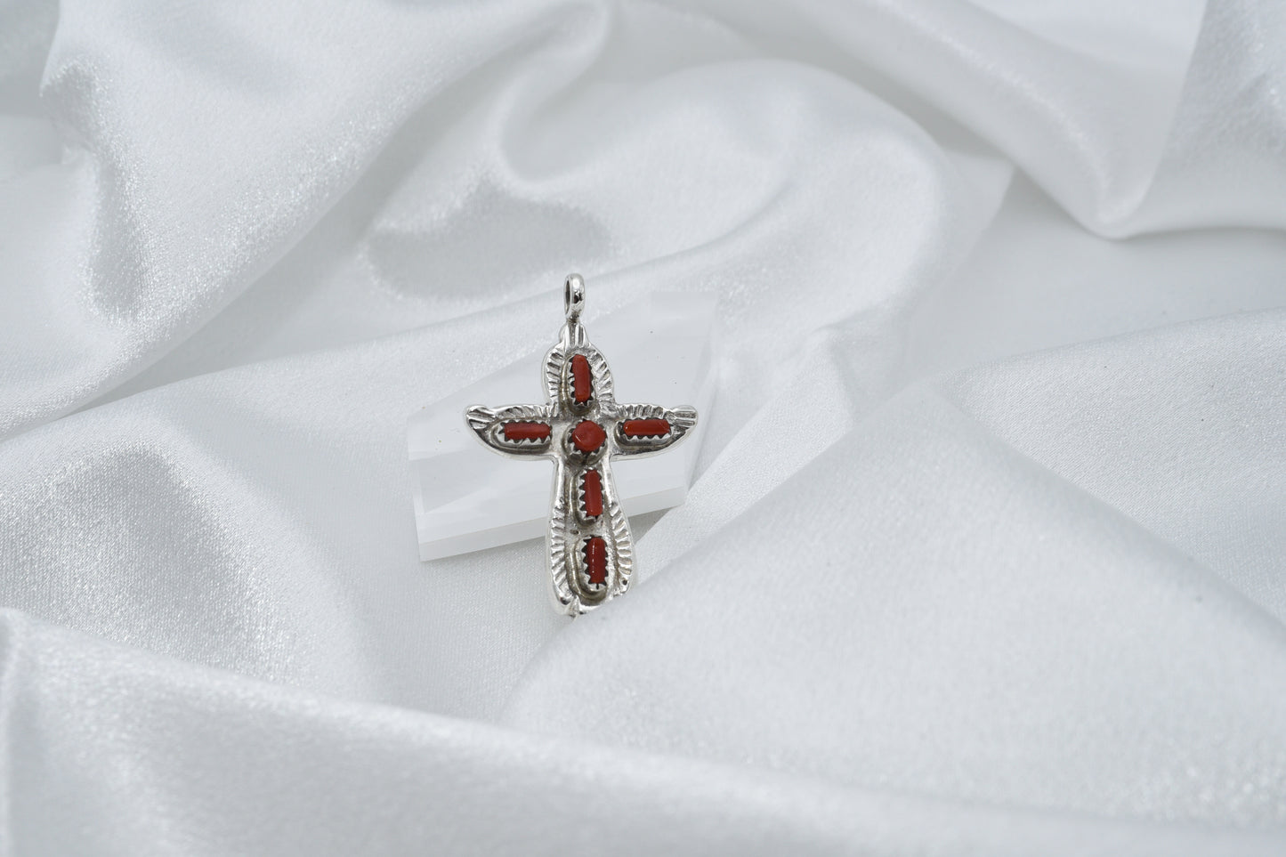 Coral and sterling cross