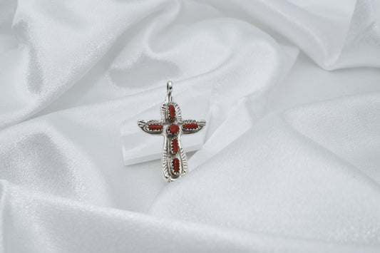 Coral and sterling cross