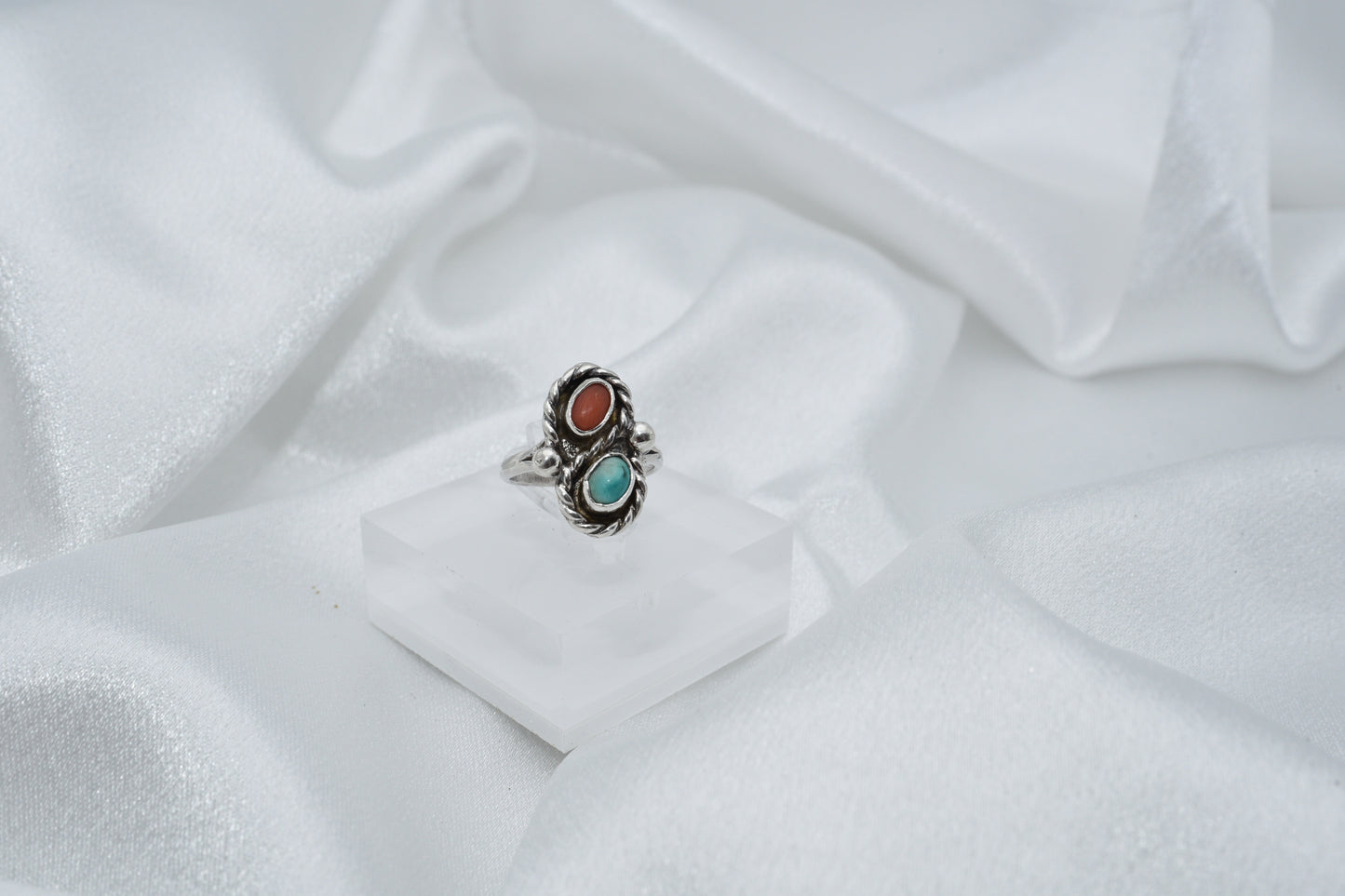 Coral and turquoise ring size 4.5