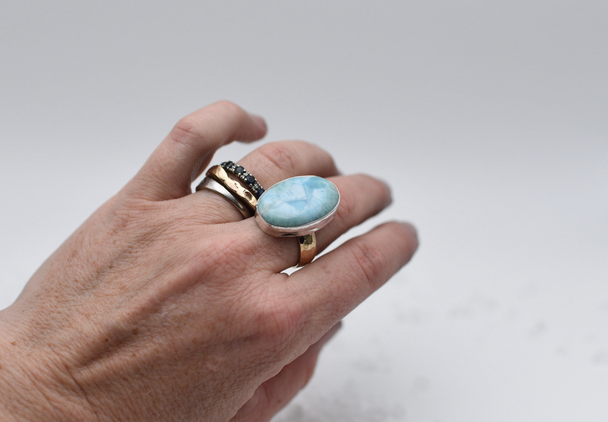 Larimar ring on mixed metals size 9