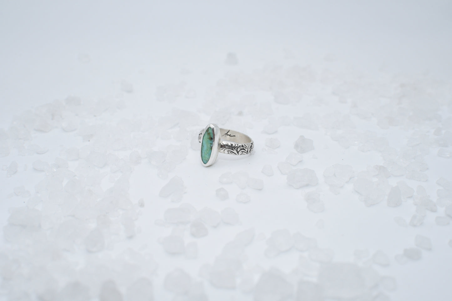 Turquoise on floral silver band size 6