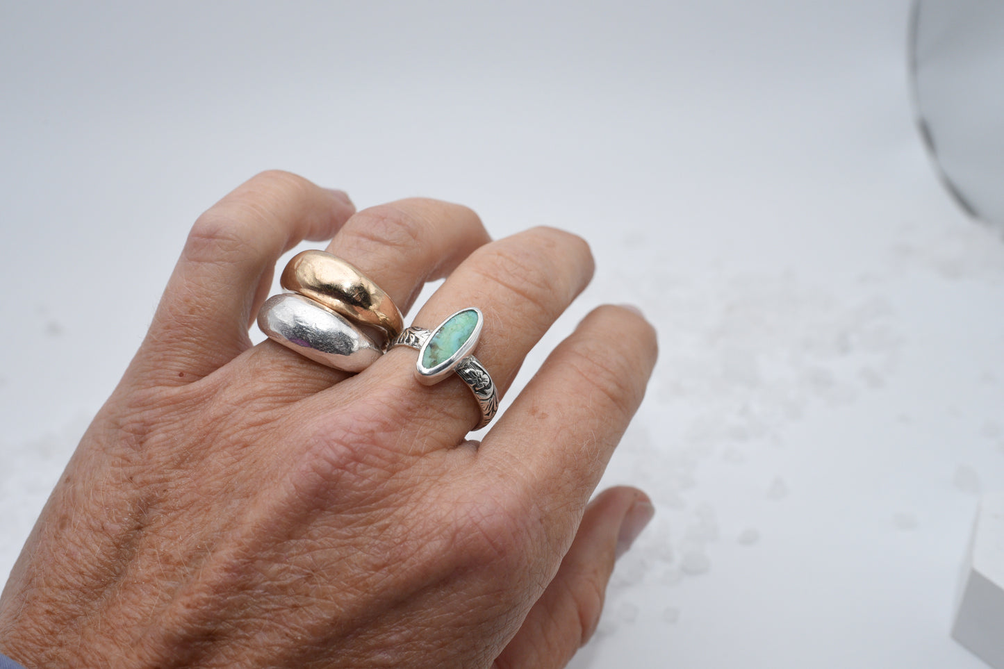 Turquoise on floral silver band size 6