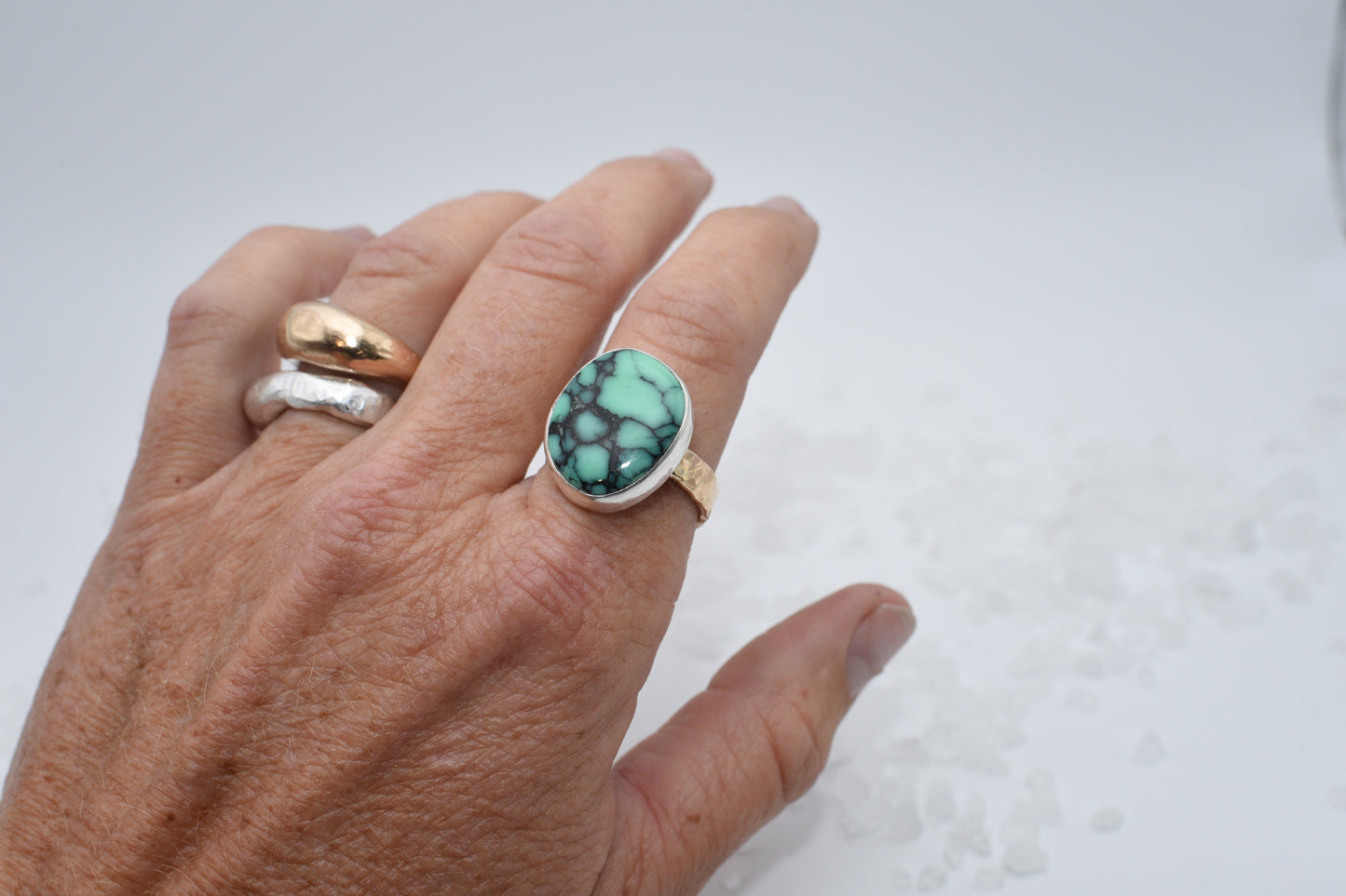 Turquoise and mixed metal ring size 8