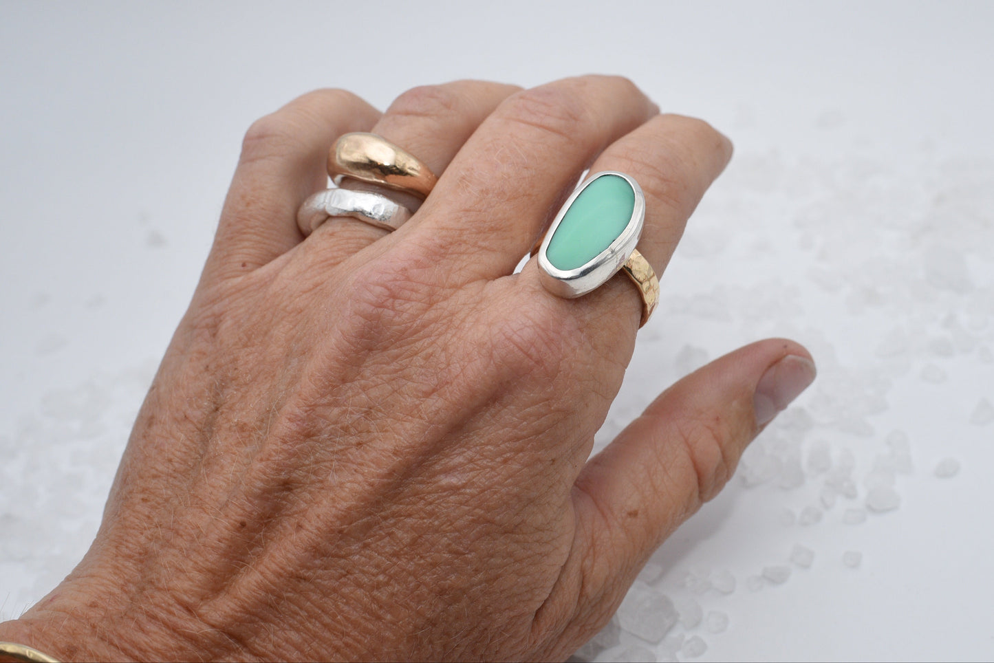 Turquoise and mixed metal ring. size 8