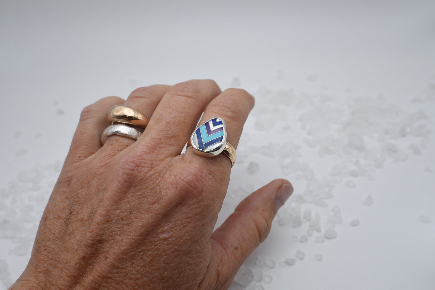 Inlay and mixed metal ring. size 9