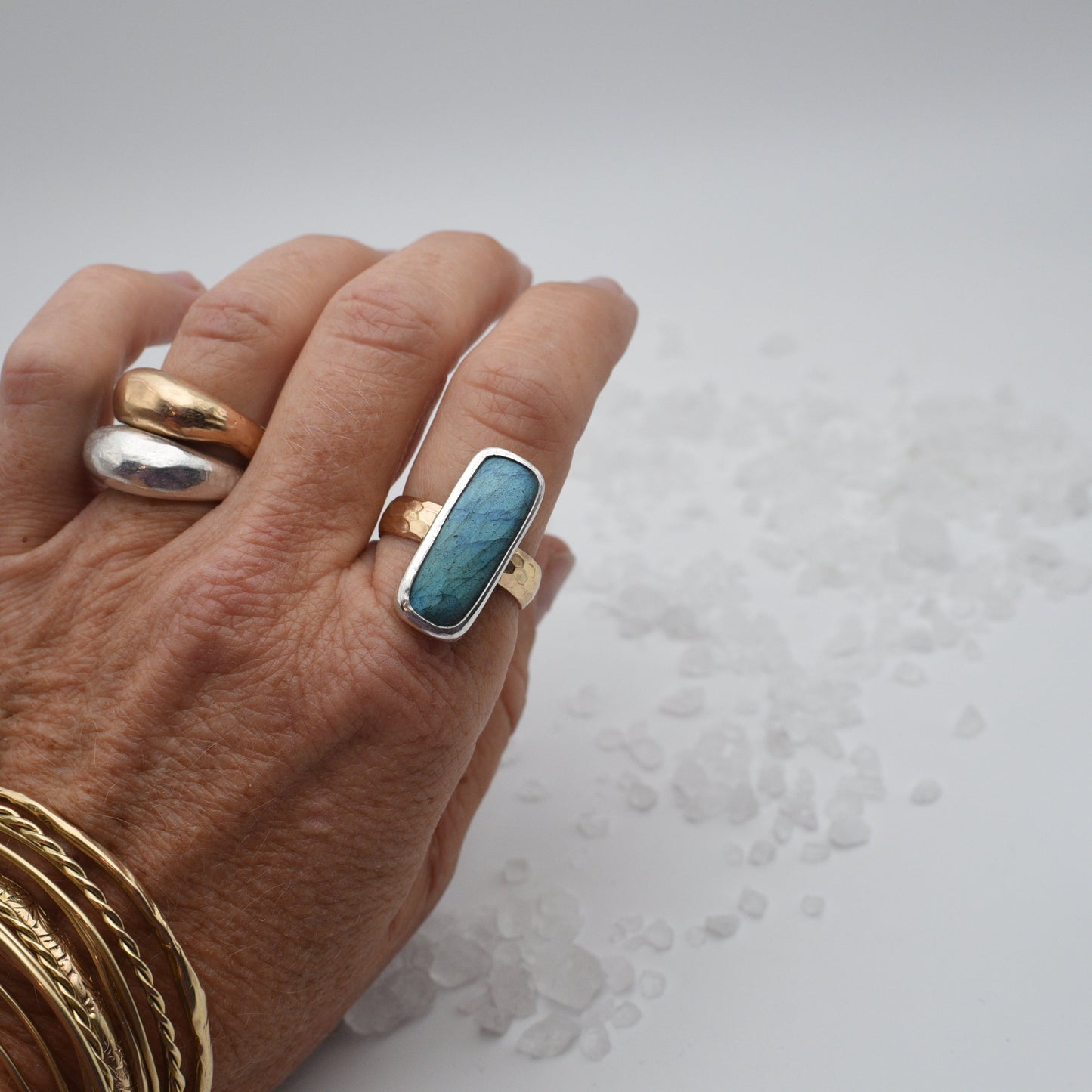 Labradorite in mixed metal size 9