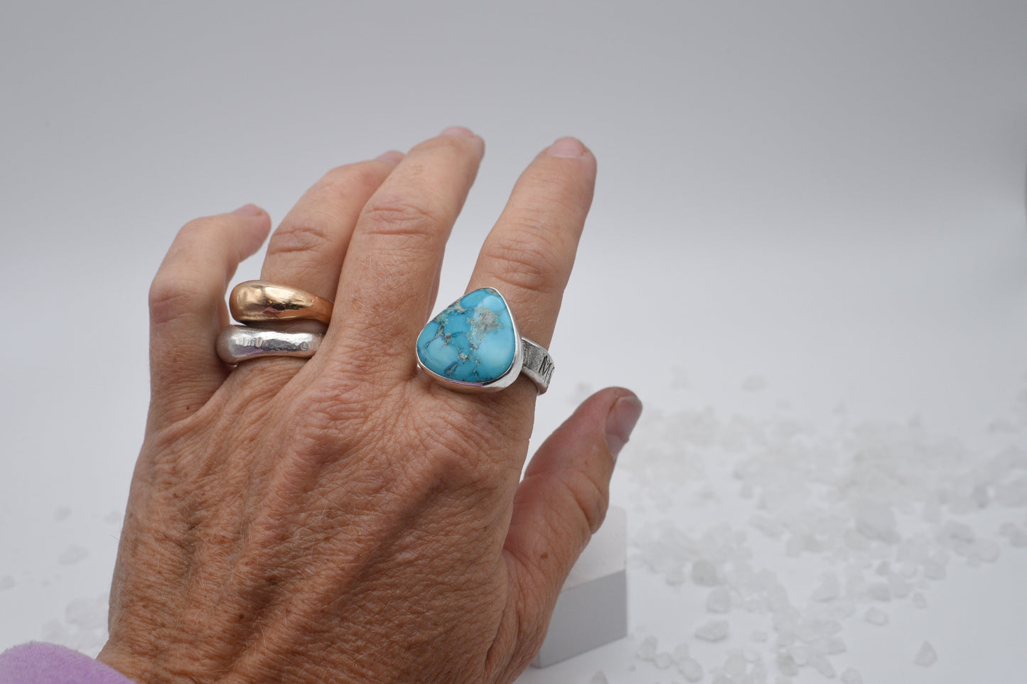 Turquoise ring with Montana band. size 8.5