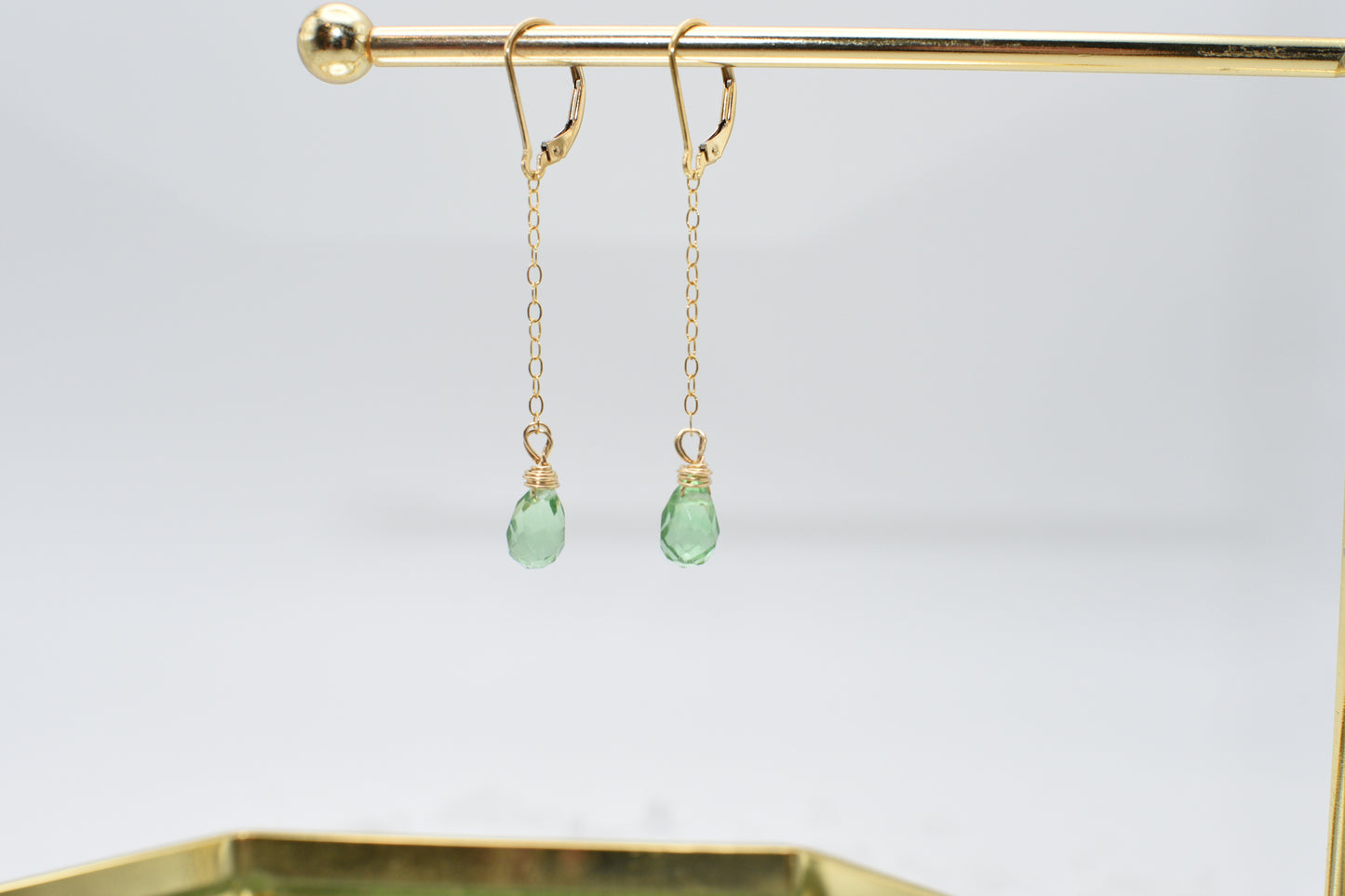 Gold and Green Czech Glass Earrings