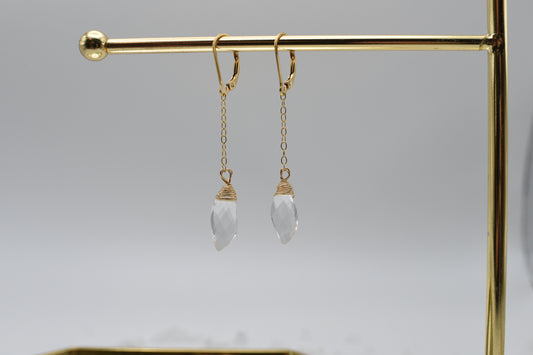 Gold and clear glass drop earrings