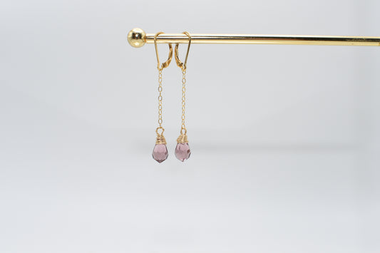Purple Czech glass and gold earrings