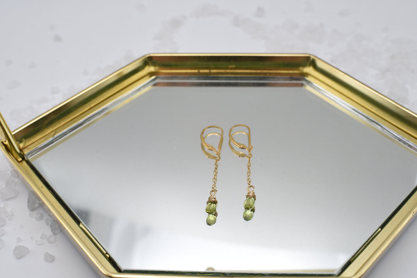 Green Czech glass and gold earrings