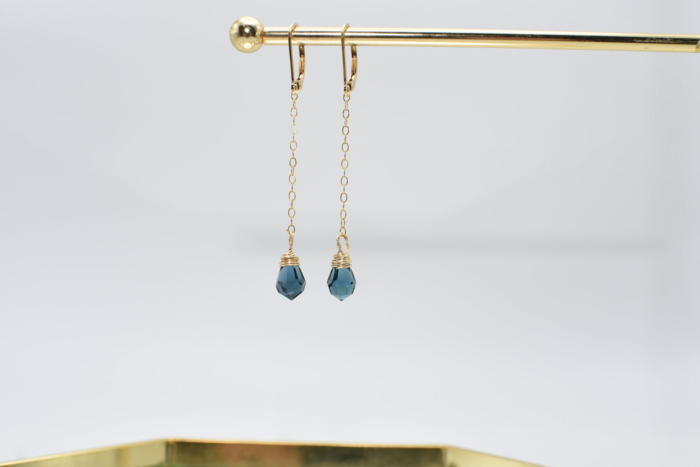 Blue Czech glass and gold earrings