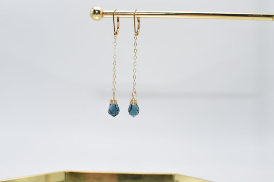 Blue Czech glass and gold earrings