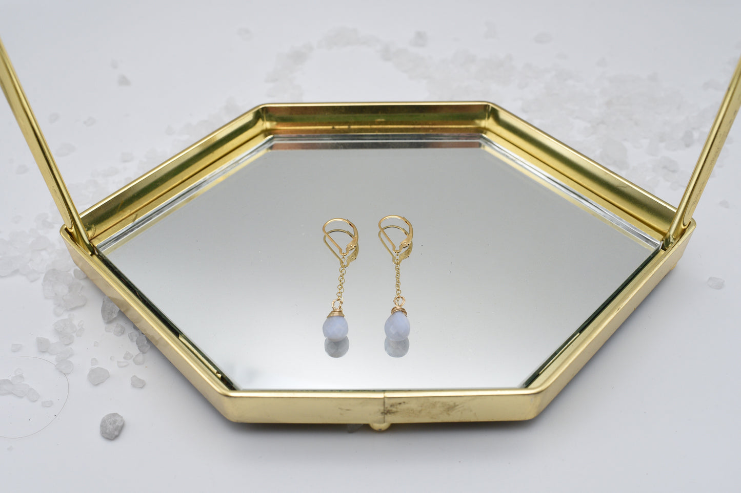 lavender chalcedony and gold earrings