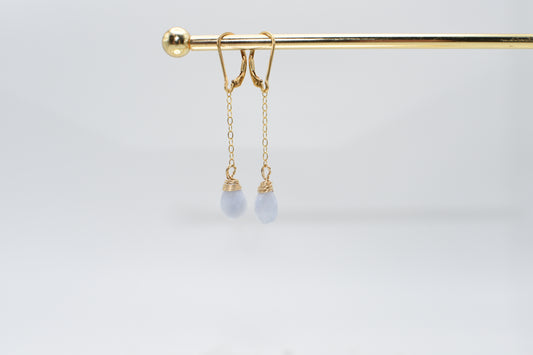 lavender chalcedony and gold earrings