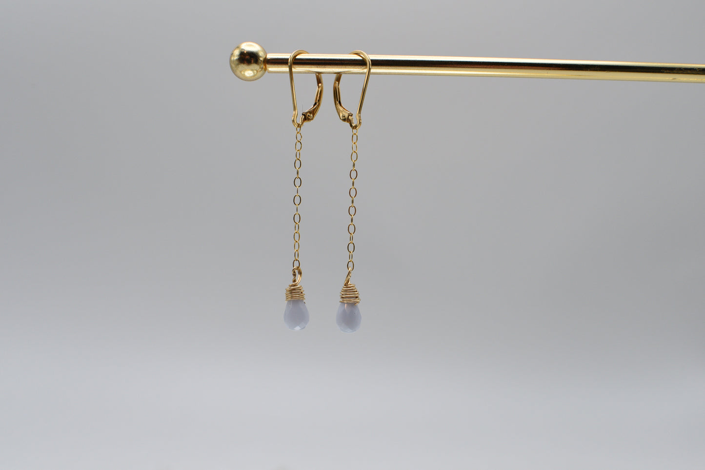 lavender chalcedony and gold earrings