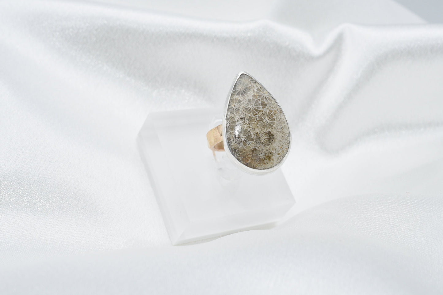 fossilized coral ring size 8