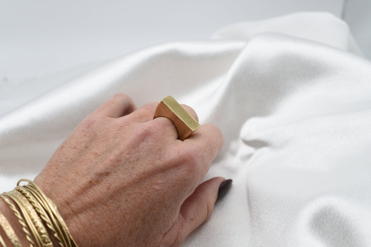 Gold bronze rectangle signet ring size 7